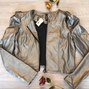 Venti6 Silver faux bubble sleeve zip up